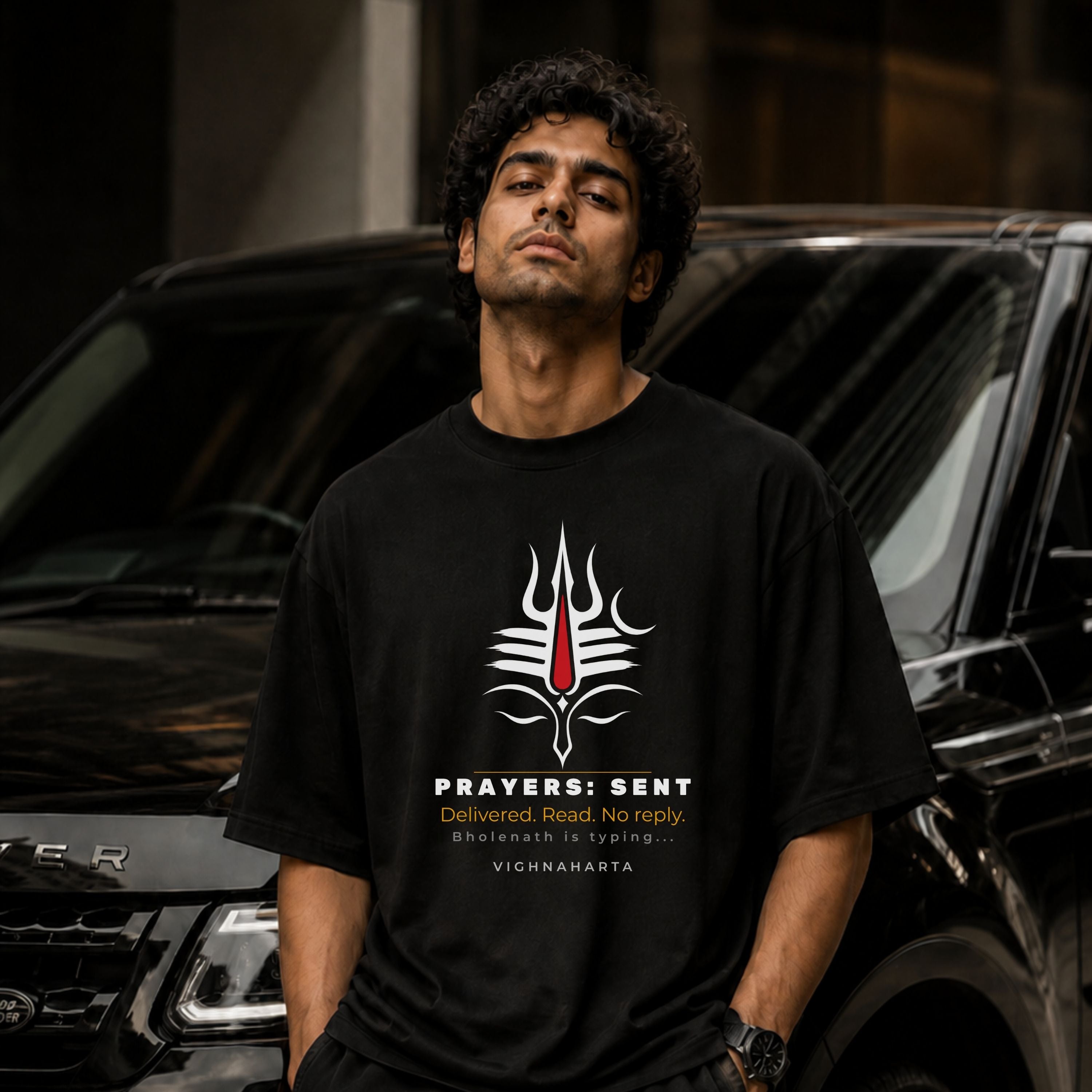 Bholenath Is Typing Shiva Prayers | Oversized T-Shirt | The Tamasha [hero:man_car]