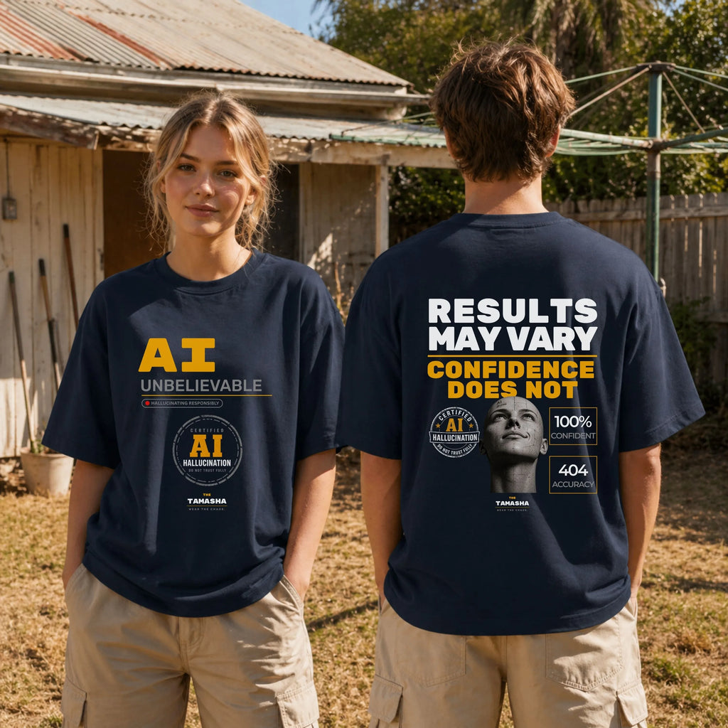 Results May Vary. Confidence Does Not. AI Hallucination. | Oversized T-Shirt.