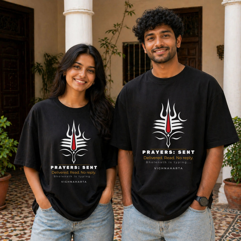 Bholenath Is Typing Shiva Prayers | Oversized T-Shirt | The Tamasha [hero:in_courtyard_black]