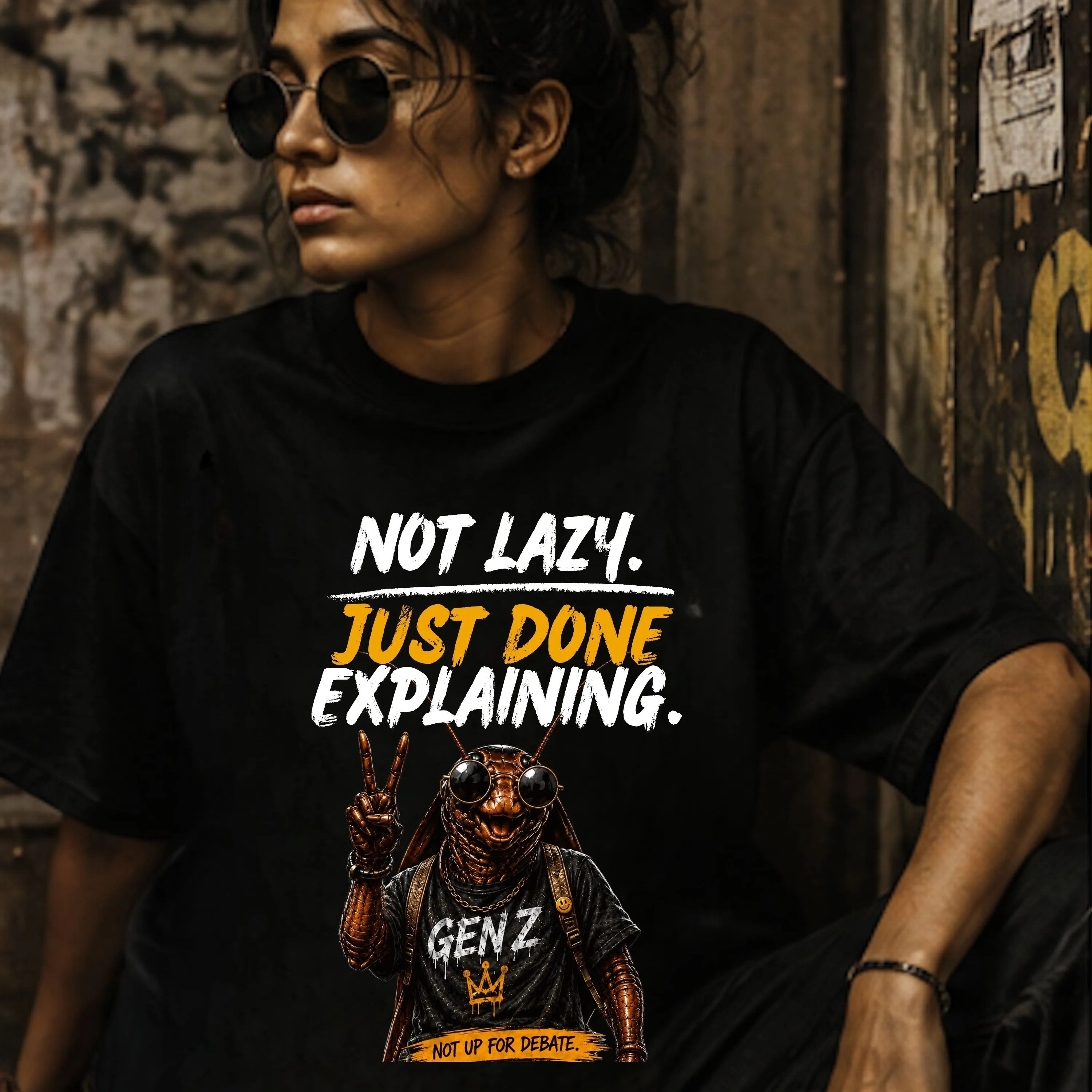 Not Lazy. Just Done Explaining. | Oversized T-Shirt [hero:genz]