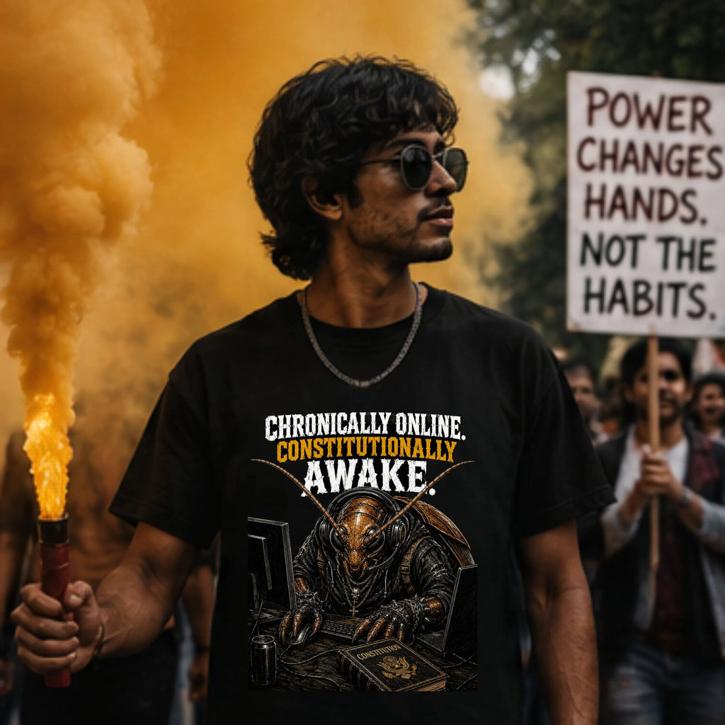 Chronically Online. Constitutionally Awake. | Oversized T-Shirt [hero:protest]