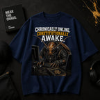 Chronically Online. Constitutionally Awake. | Oversized T-Shirt [hero:flatlay_navy]