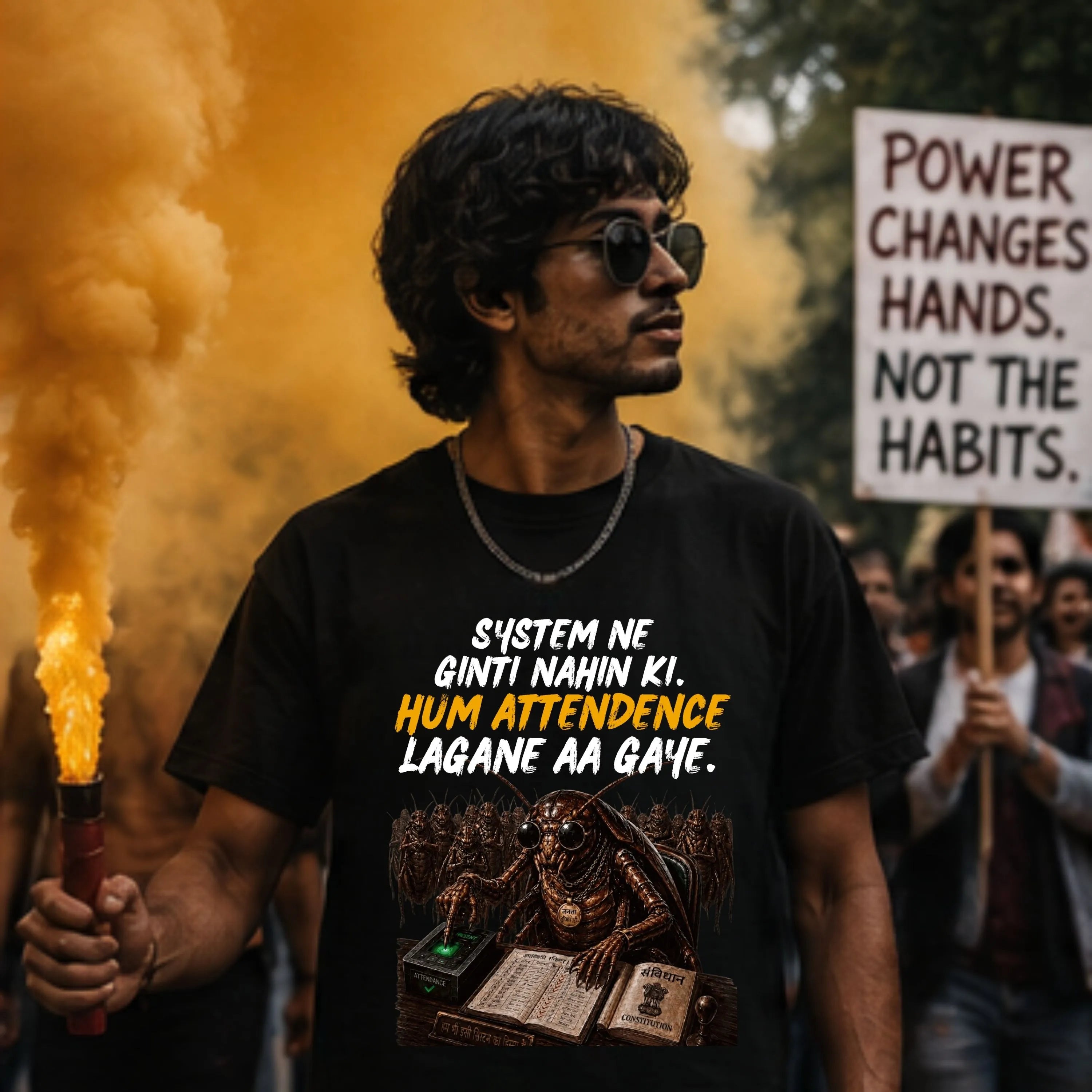 Hum Attendance Lagane Aa Gaye. | Oversized T-Shirt[hero:protest]